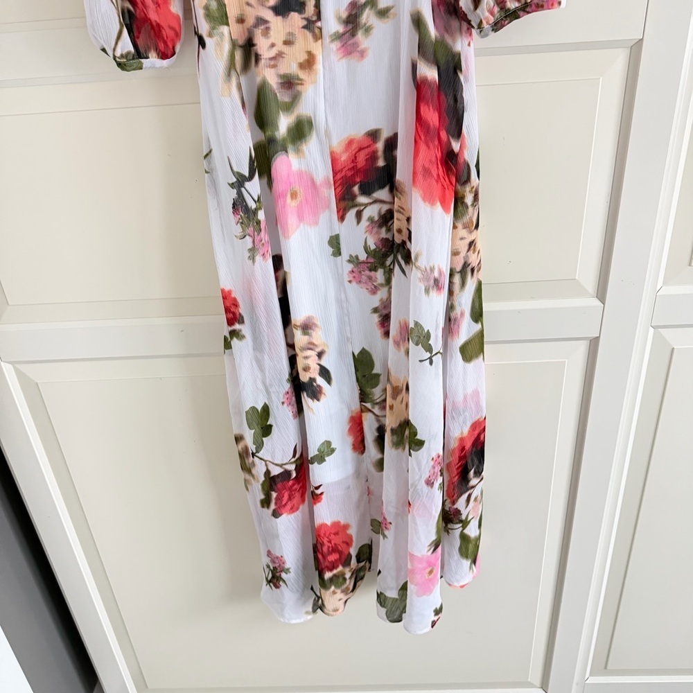 Calvin Klein White Floral-print Faux-wrap Chiffon High-low Dress 4 41894 - Picture 8 of 14